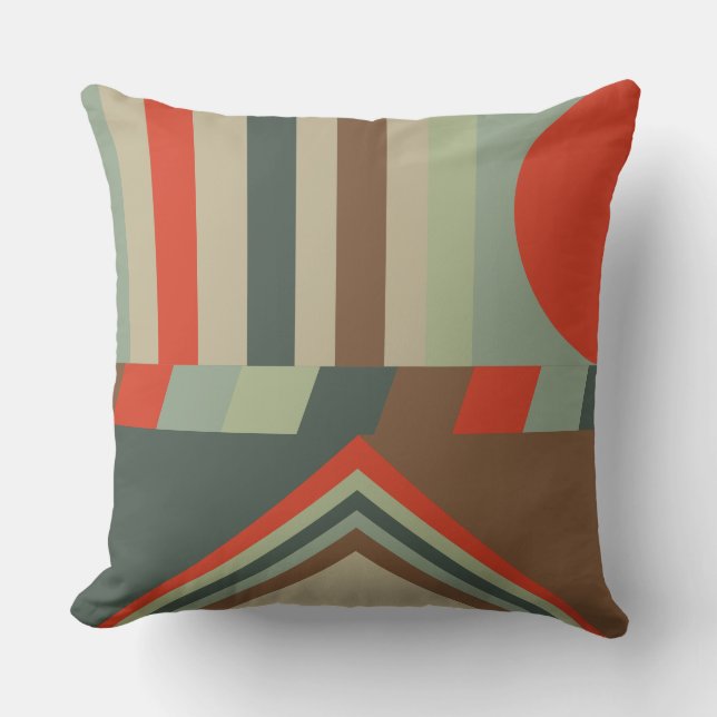 Coussin Vert moderne du milieu du siècle et orange (Recto)
