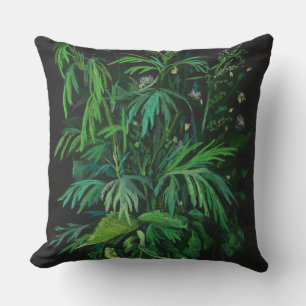 Coussin Vert & Noir, art floral, verdure estivale, pastel