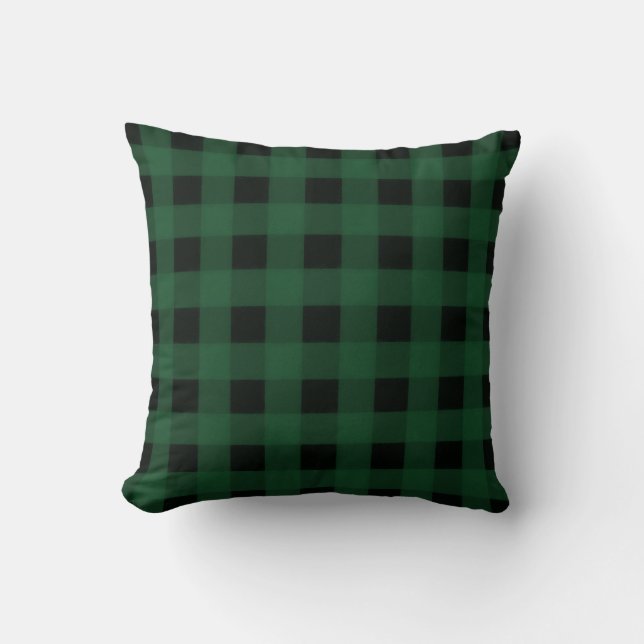 Coussin Vert Noir Buffalo Carreaux À Carreaux Campagne Rus (Recto)