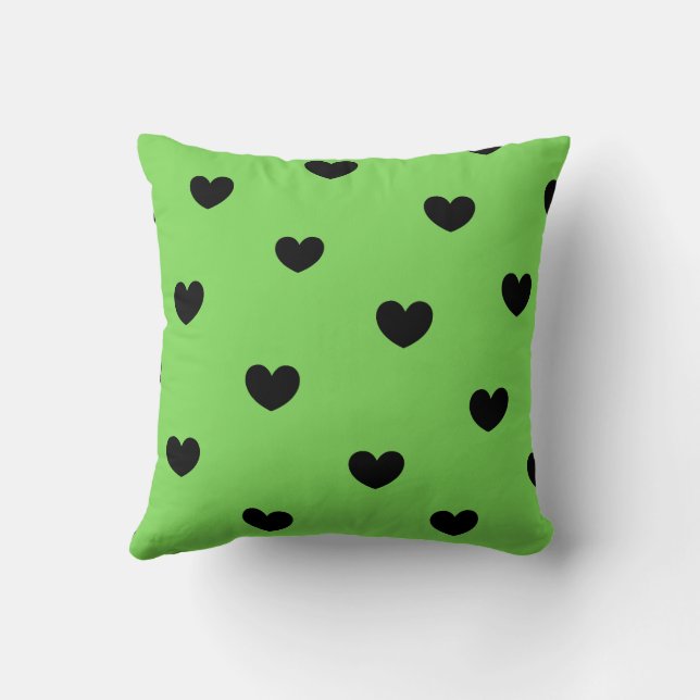 Coussin Vert Noir Mignon Cosy Moderne Romantique Chic Cœur (Verso)
