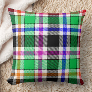 Coussin Vert Noir Multicolore Flanelle Carreaux Tartan