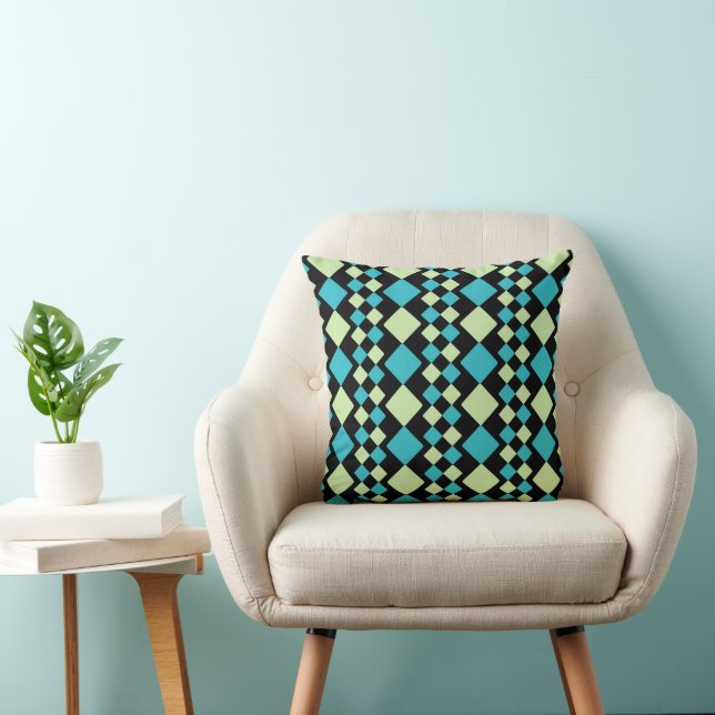Coussin Vert noir turquoise carré géométrique (Chaise)