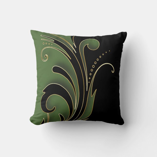 Coussin Vert olive avec Motif de design de Floride Noire (Recto)