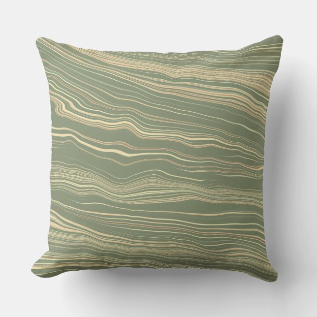 Coussin Vert olive contemporain avec motif lin   (Recto)