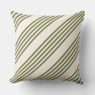 Coussin Vert olive et beige cinq rayures motif