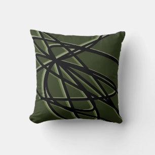 Coussin Vert olive et noir Design linéaire Abstrait modern