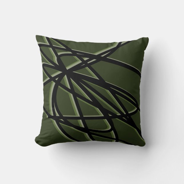 Coussin Vert olive et noir Design linéaire Abstrait modern (Recto)