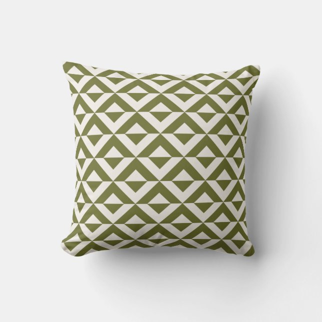 Coussin Vert olive et triangle crème Motif géométrique  (Recto)