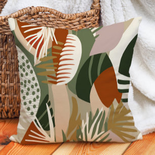 Coussin Vert olive Rouille Sable Brun Tropical Abstrait