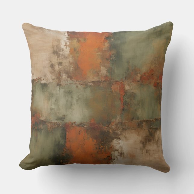 Coussin Vert olive Sage Orange brûlé Beige Abstrait  (Recto)
