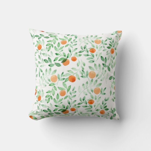 Coussin Vert orange Tangerine Provence Aquarelle (Recto)