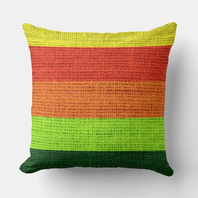 Coussin Vert Orange Yellow Stripes Burlap Russe Jute (Recto)