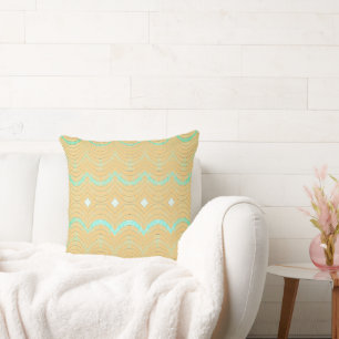 Coussin Vert plage et jaune moutarde