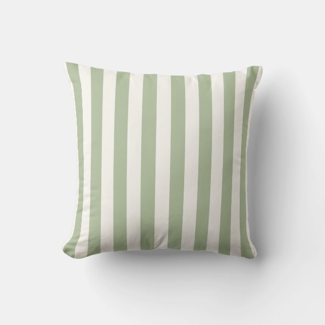 Coussin Vert rayé vert sauge et blanc (Recto)