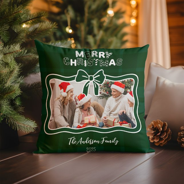 Coussin Vert rétro à carreaux Noël fantaisiste  (Créateur téléchargé)
