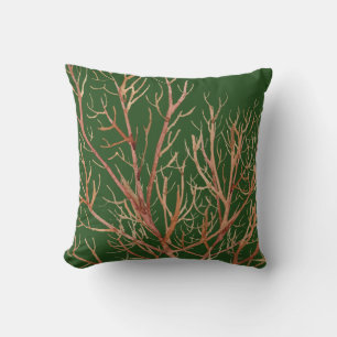 Coussin Vert riche et Motif corail