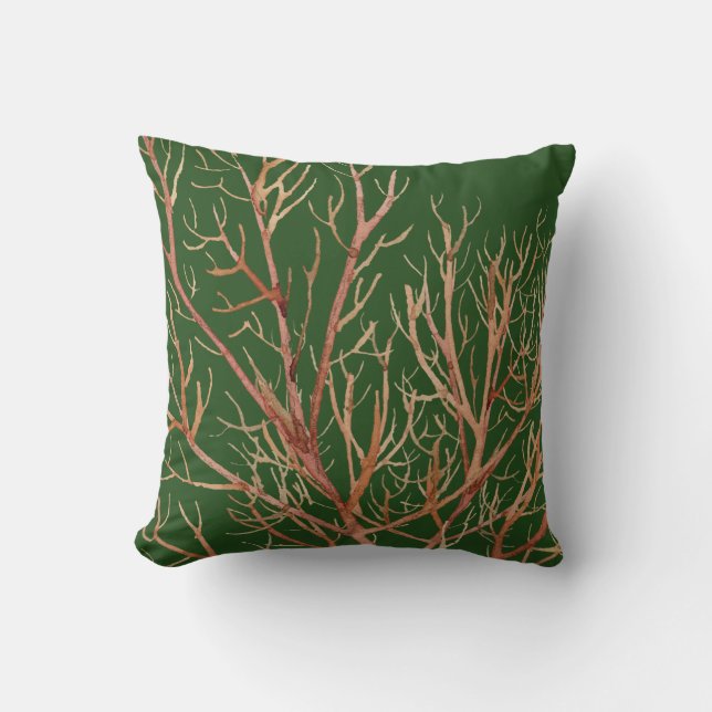 Coussin Vert riche et Motif corail (Recto)