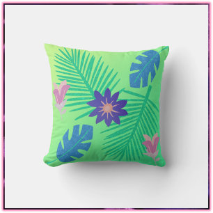 Coussin Vert rose moderne et violet tropique