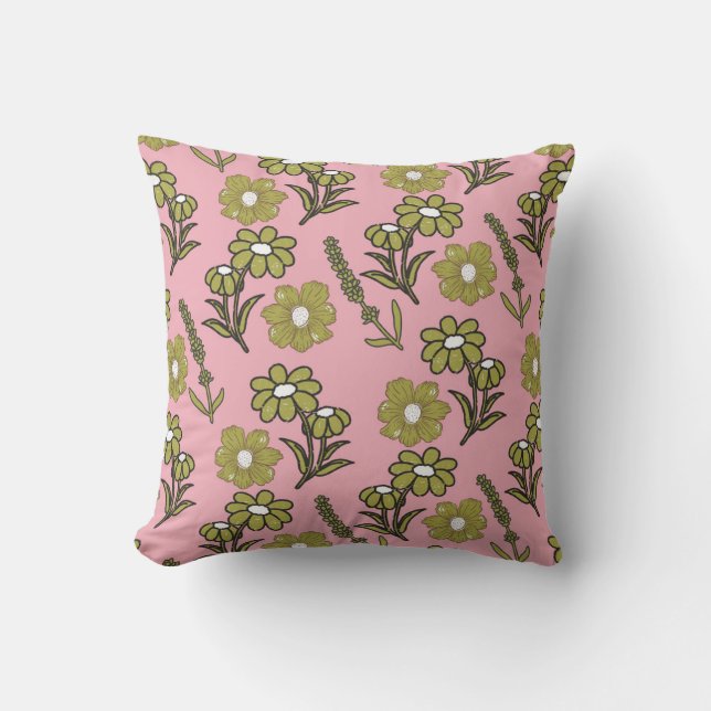 Coussin Vert rose rétro Y2K Funky Hippie Flower Motif (Recto)