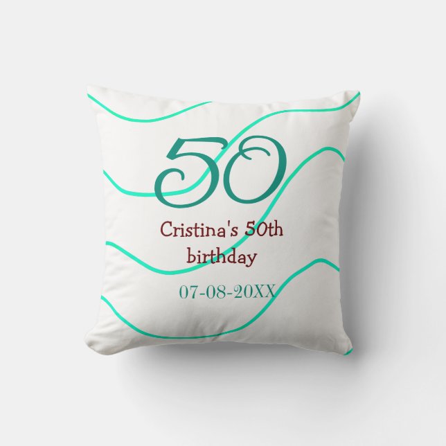 Coussin Vert rouge 50 anniversaire ajouter nom date p (Recto)