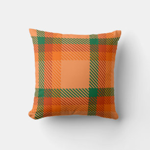 Coussin Vert, rouge, orange et beige Tartan Plaid écossais