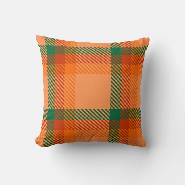Coussin Vert, rouge, orange et beige Tartan Plaid écossais (Recto)