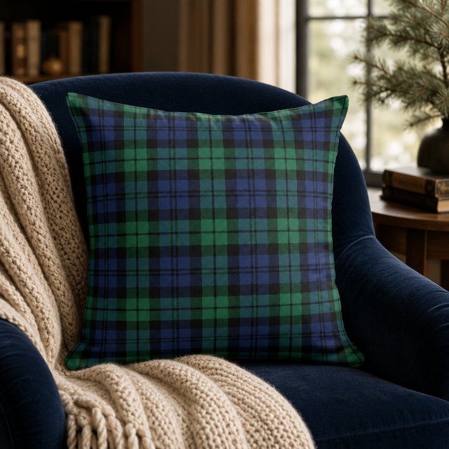 Coussin Vert rustique et bleu noir Watch plaid de vacances (Créateur téléchargé)