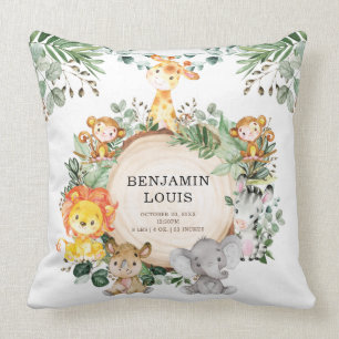 Coussin Vert Safari Jungle Bébé Animaux Décor Nursery
