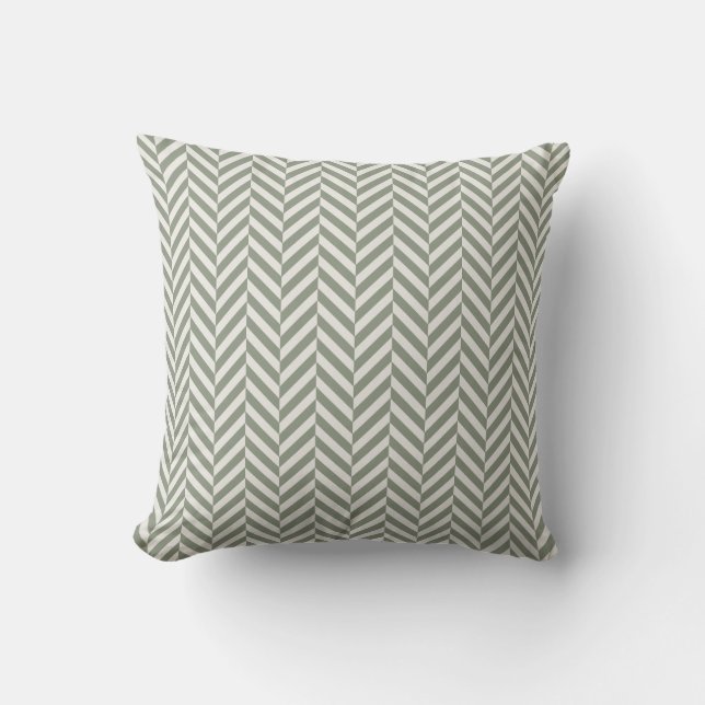Coussin Vert sauge à carreaux en os de herringbone (Recto)
