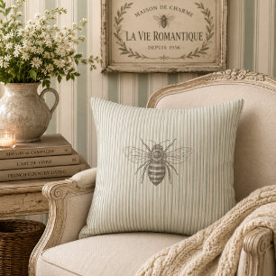 Coussin Vert sauge abeille vintage Campagne française ru