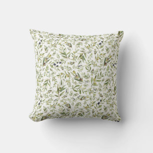 Coussin Vert sauge aquarelle olives chic campagne français