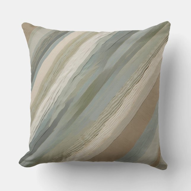 Coussin Vert Sauge Bleu Poussiéreux Beige Crème Rayure Abs (Recto)