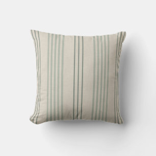 Coussin Vert sauge classique motif rayure ticking