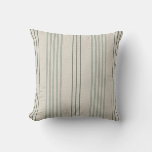 Coussin Vert sauge classique motif rayure ticking (Recto)