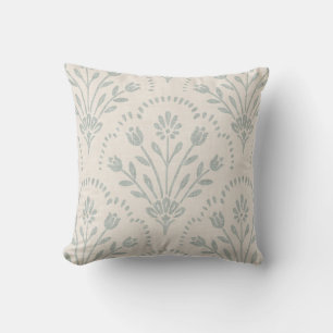 Coussin Vert sauge doux et floral folklorique motif à coqu
