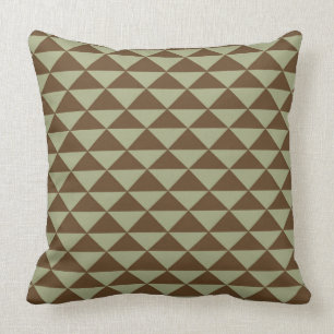 Coussin Vert sauge et tuile brun chocolat de triangle
