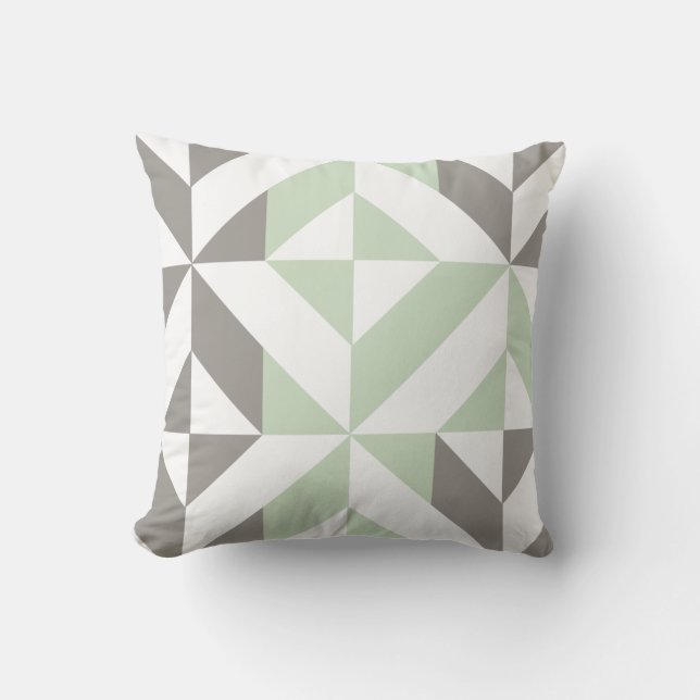 Coussin Vert sauge et zigzag géométrique d'argent (Recto)