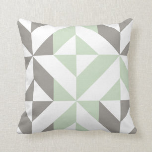 Coussin Vert sauge et zigzag géométrique d'argent