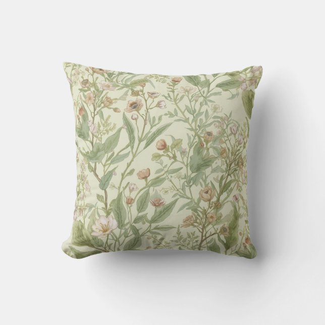 Coussin Vert Sauge Floral Botanique Doux (Recto)