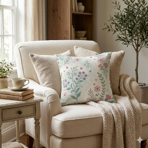 Coussin Vert sauge floral chintz vintage cottagecore rose