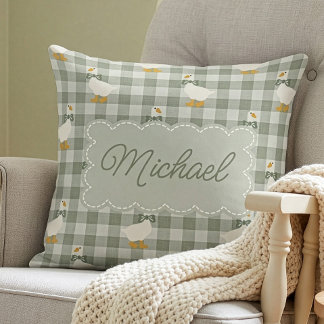 Coussin Vert Sauge Gingham Oie Personnalisé Nom Nounou