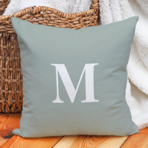 Coussin Vert sauge monogramme de ferme moderne