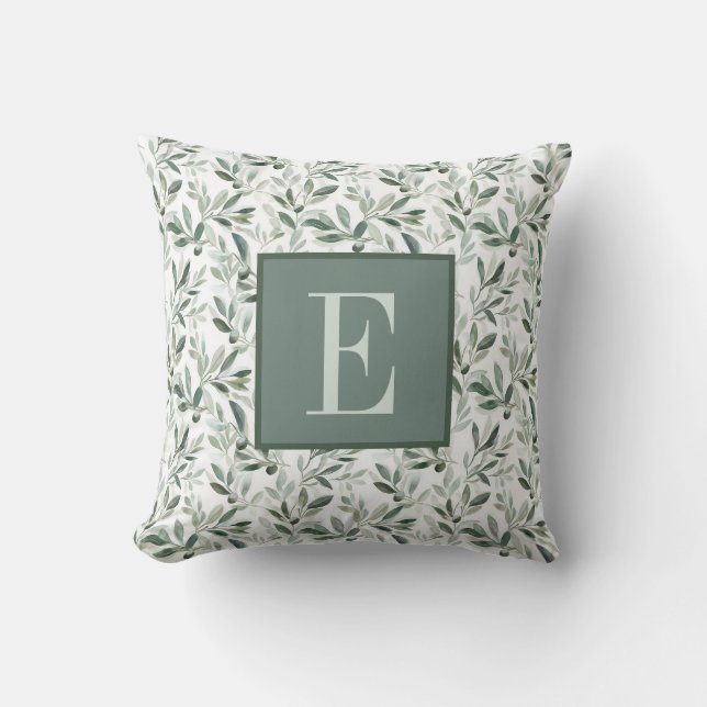 Coussin Vert sauge monogramme olivier pays français (Recto)