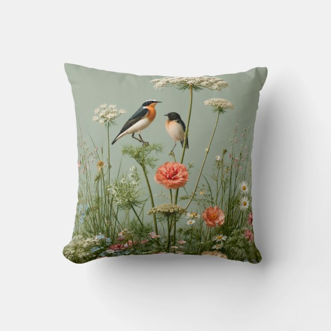 Coussin Vert Sauge Murmures dans la Prairie (Recto)