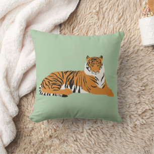 Coussin Vert Sauge Orange Safari Tigre Animal 
