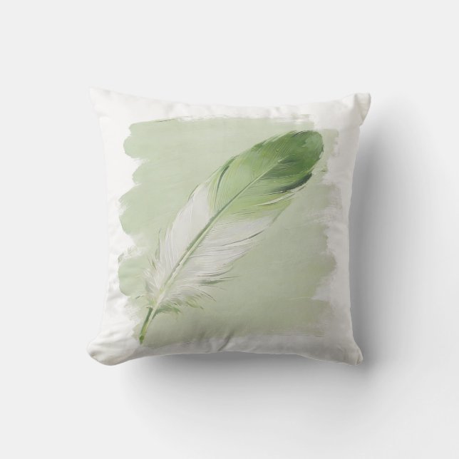 Coussin Vert sauge plume Organique Moderne Japandi (Recto)