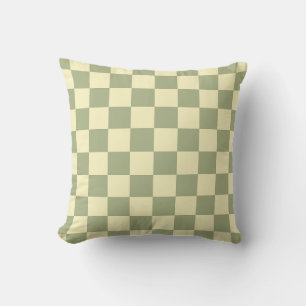 Coussin Vert sauge poussiéreux et damier jaune beurre