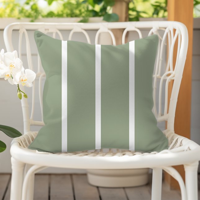 Coussin Vert sauge Rayures fines blanches (Créateur téléchargé)