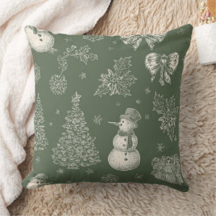 Coussin Vert sauge vintage Noël Toile de Jouy (4)