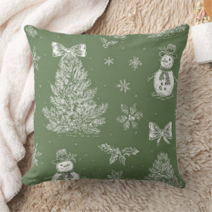 Coussin Vert sauge vintage Toile de Noël d'hiver (3)